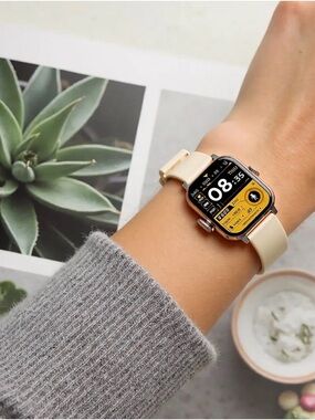 Cream Smartwatch with Yellow Dial - Unbranded Fitness Tracker
